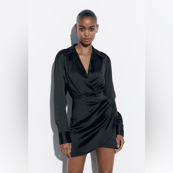 Zara Dresses & Skirts - ❣️SOLD❣️Brand New With Tags Zara Black Long Sleeve Satin Dress Size XS
